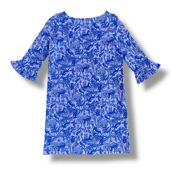 Lilly Pulitzer Girls XL 12-14 Shift Dress Pink Blue Animal Print‎ Bell Sleeve - Picture 5 of 7